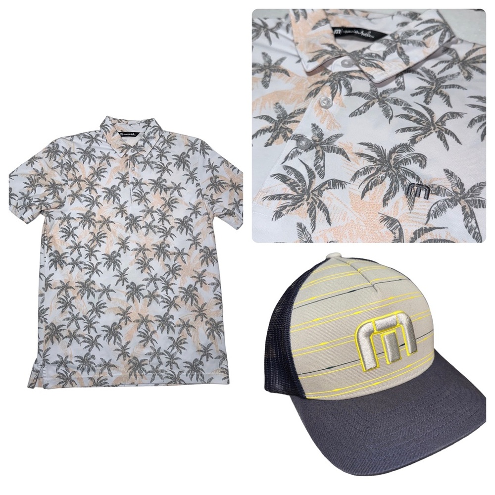 Travis Mathew Polo/Hat - Tropical All Over Print - Mens Medium - Adjustable Snap